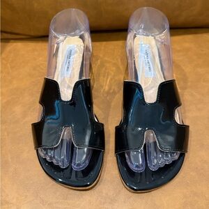 Andrea Carrano Black Patent Leather Strappy H Sandals Flat Slides 40 / 9 9.5